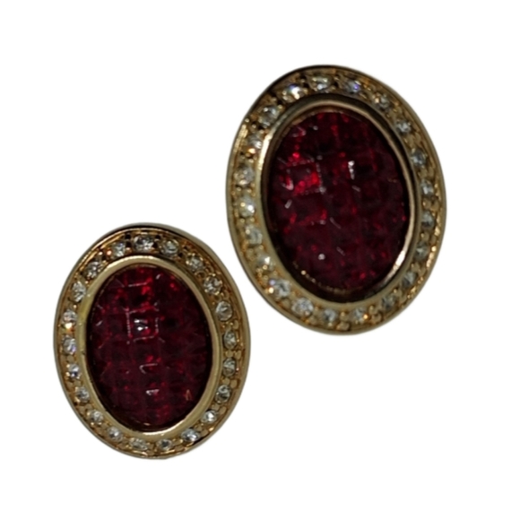 Vintage Swarovski Ruby Red & Crystal Clip-On Earrings - Picture 3 of 6
